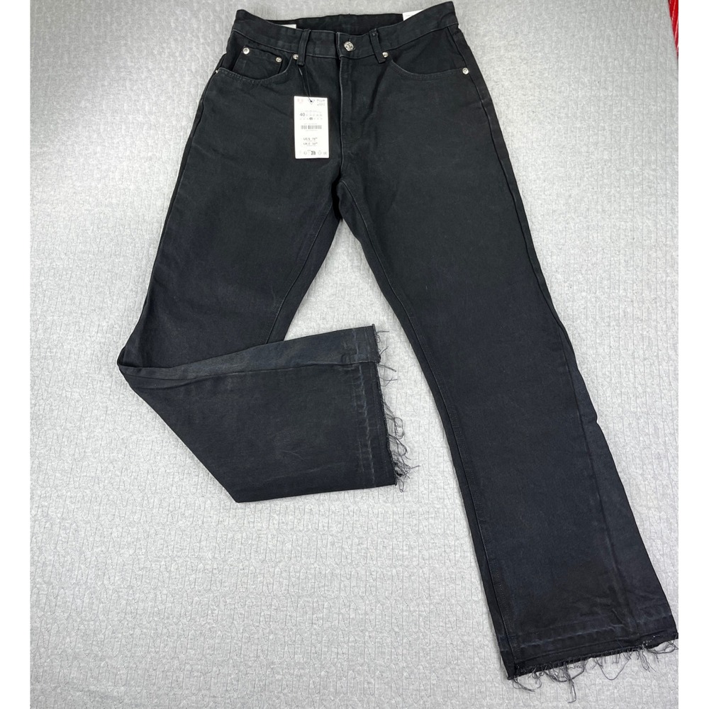 New Zara Bootcut Flare Fit Jeans Women 31x31 Black High Rise Raw Hem Full Length